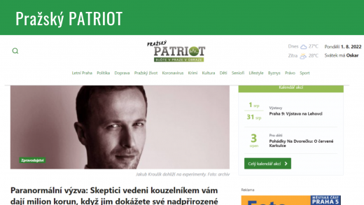 Pražský PATRIOT | Paranormální výzva: Skeptici vedeni kouzelníkem vám dají milion korun, když jim dokážete své nadpřirozené schopnosti Pražský PATRIOT | Paranormální výzva: Skeptici vedeni kouzelníkem vám dají milion korun, když jim dokážete své nadpřirozené schopnosti