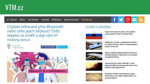 VTM.cz | Jakub Čížek: Chytáte očkované přes Bluetooth nebo cítíte jejich blízkost? Čeští skeptici to změří a dají vám tři miliony korun VTM.cz | Jakub Čížek: Chytáte očkované přes Bluetooth nebo cítíte jejich blízkost? Čeští skeptici to změří a dají vám tři miliony korun